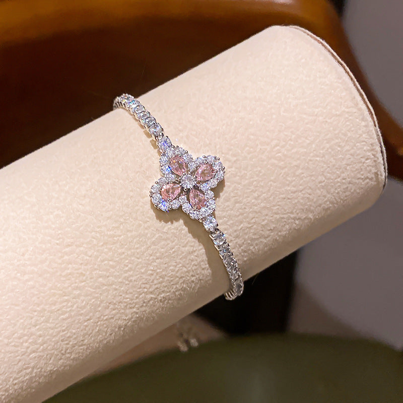 French Style Pink Zircon Flower Bracelet