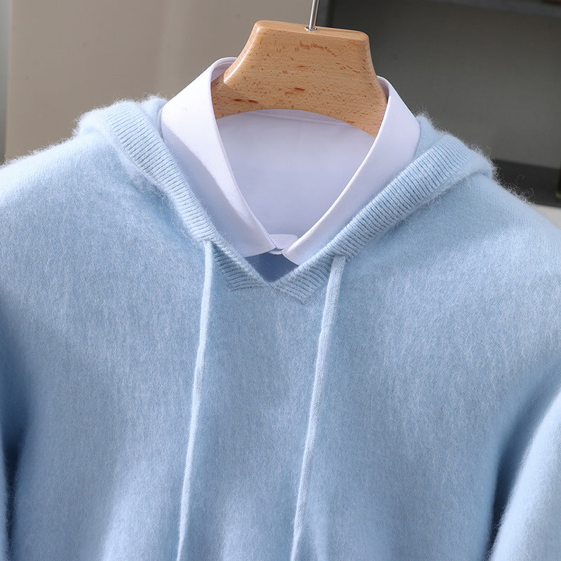 Mens Hooded Knit Sweater Casual Loose Fit