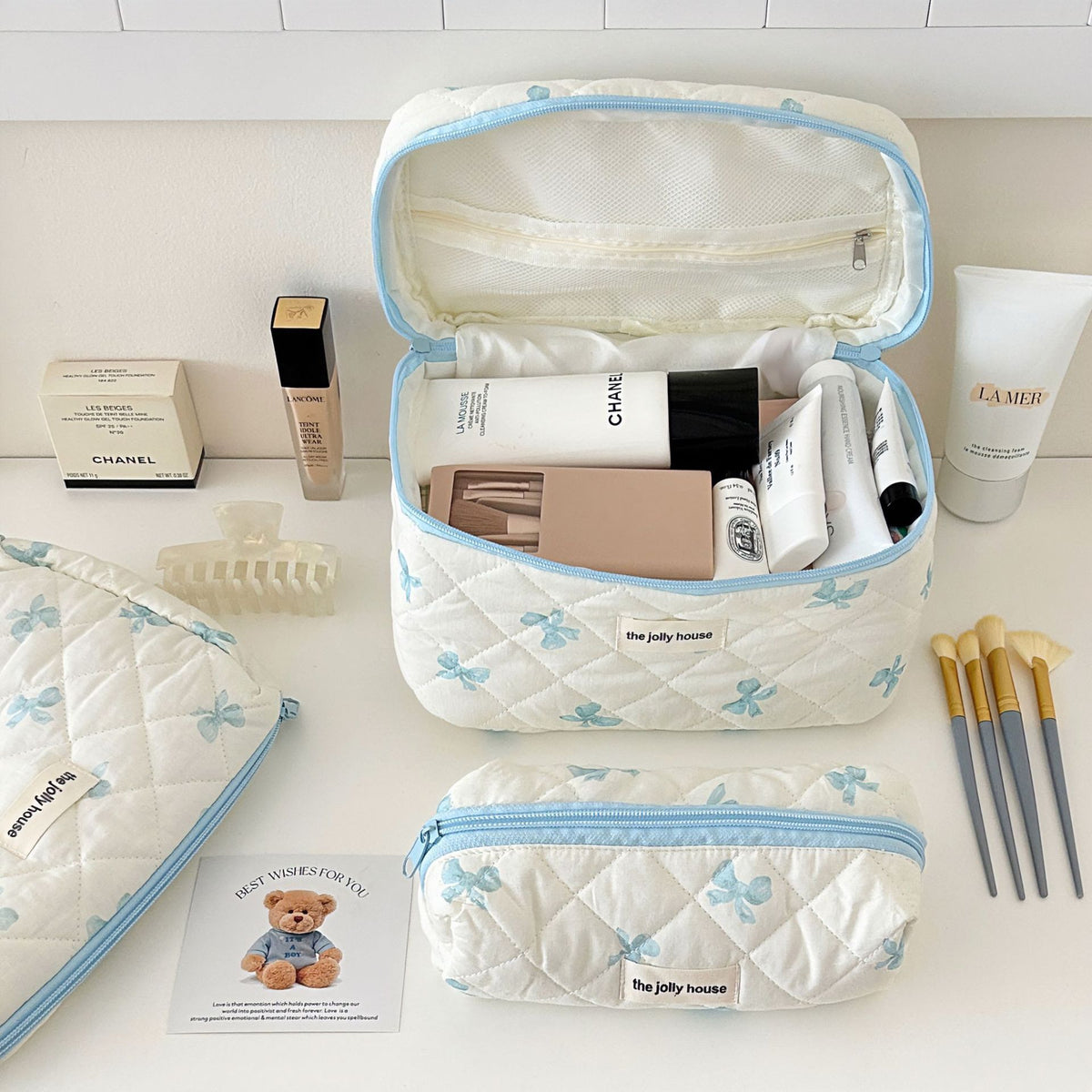 Cute Bow Makeup Bag Women Large Capacity Storage Pencil Case