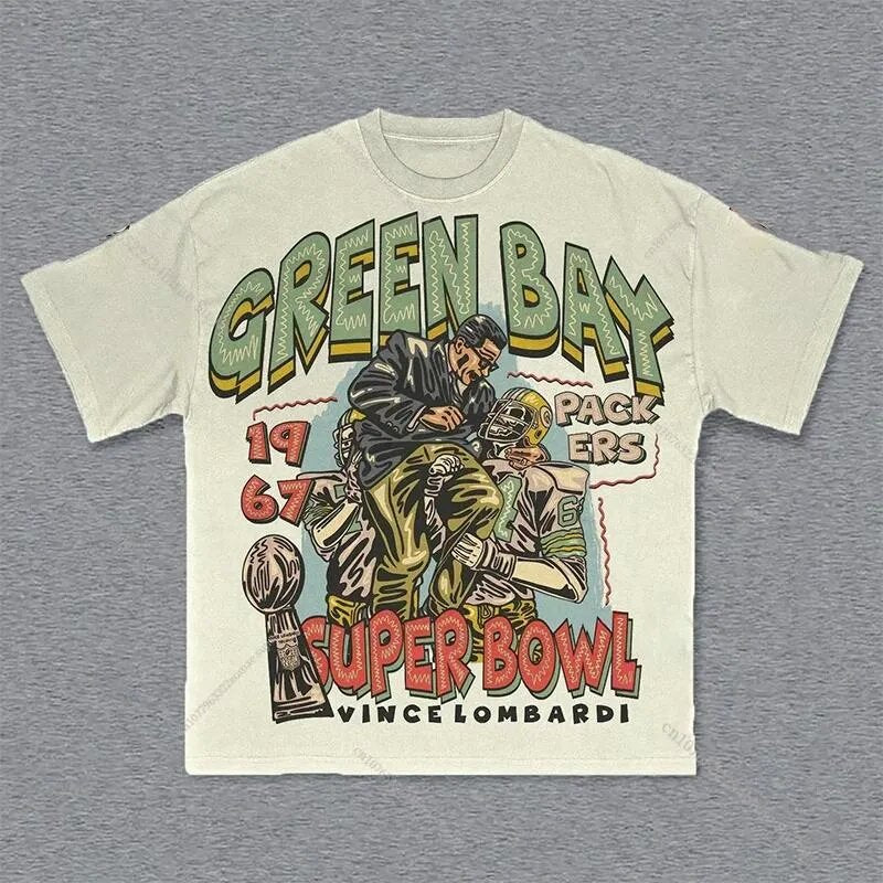 Men's Oversized Cotton T-Shirt with Bold Y2K Graphic Prints