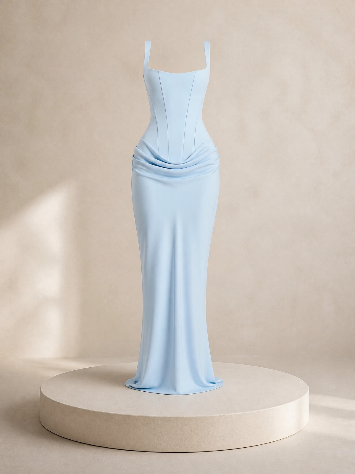 Sculpted Square-Neck Maxi Dress in Architectural Bodycon Silhouette