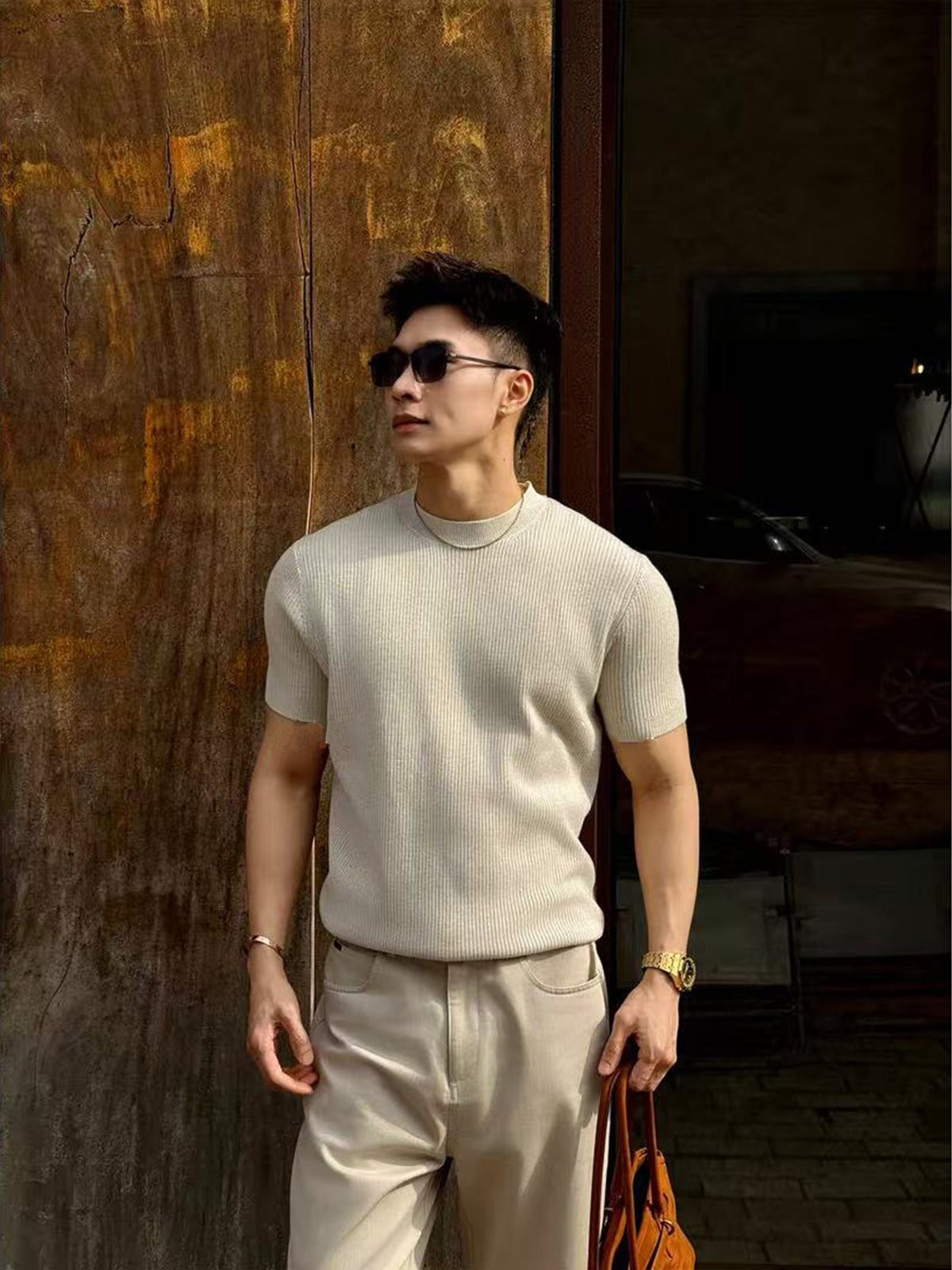 Men's Classic Round Neck Knitted Short Sleeve T-Shirt