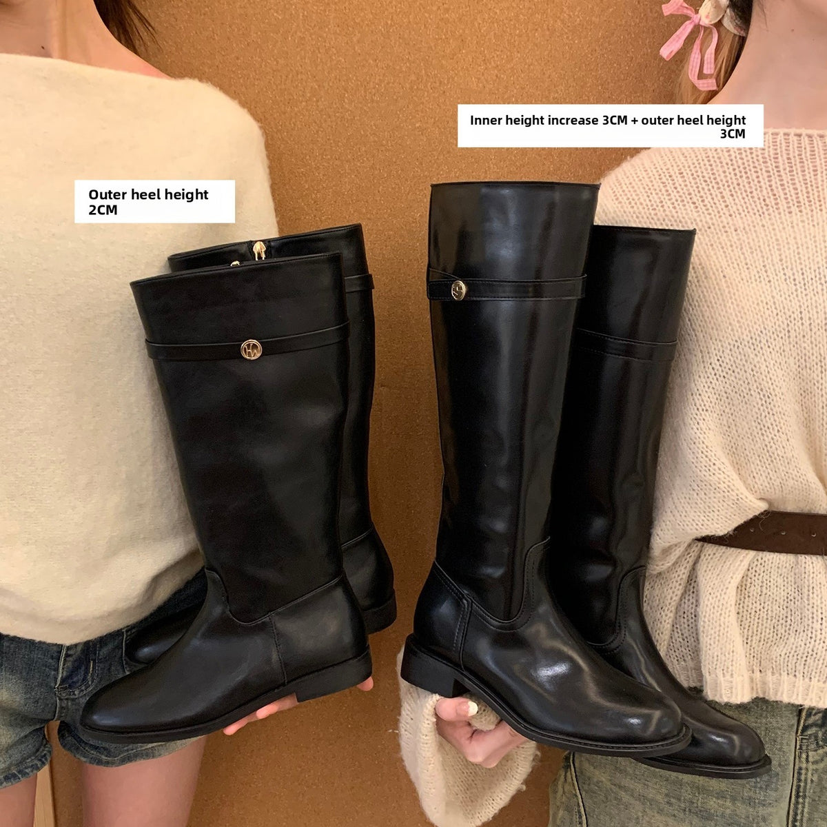 Womens Retro Leather Boots with Hidden Heel