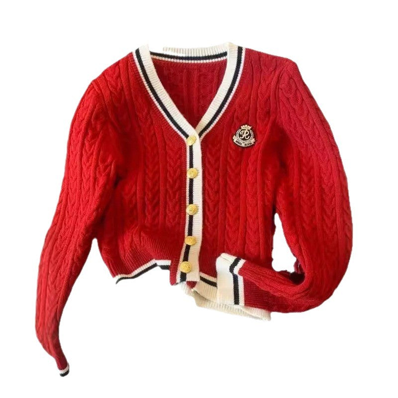 Retro V-neck Cable Knit Cardigan