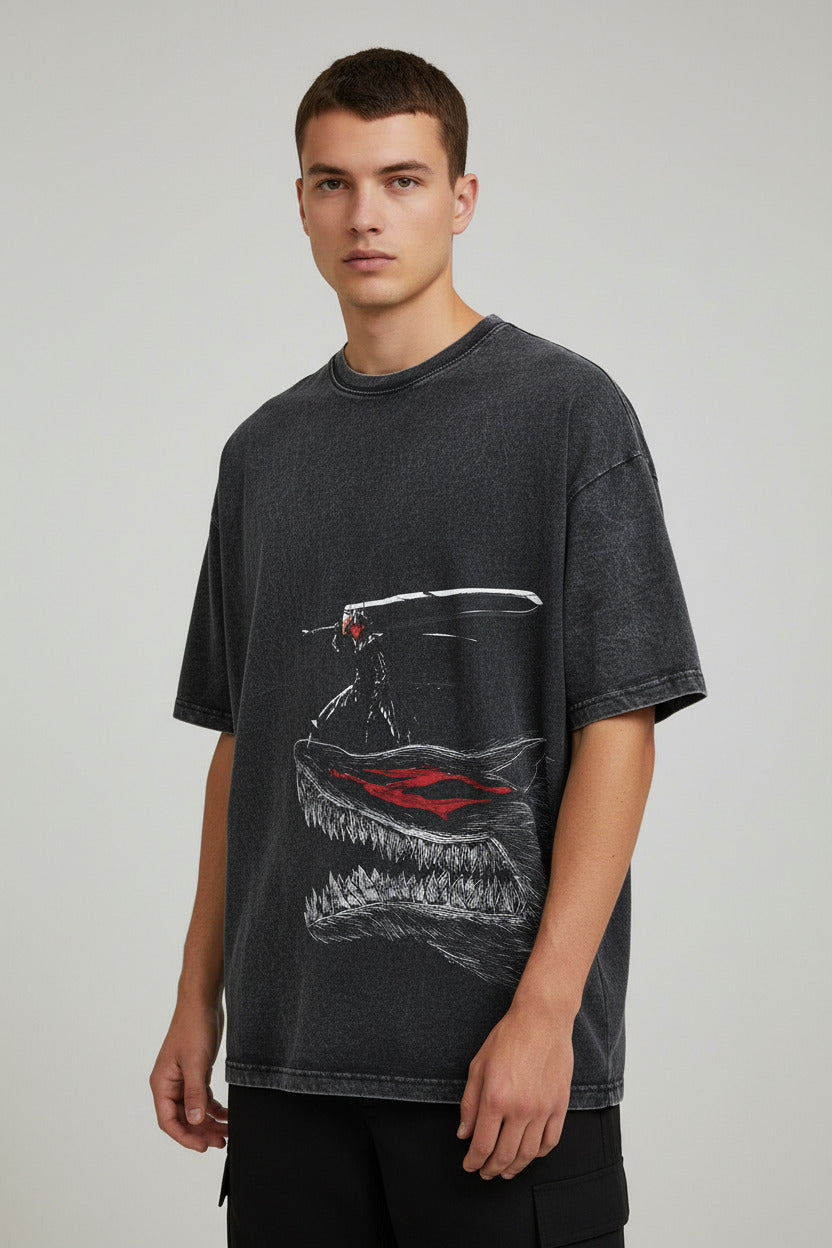 Casual Short-Sleeve T-shirt with Anime-Inspired Berserk Prints