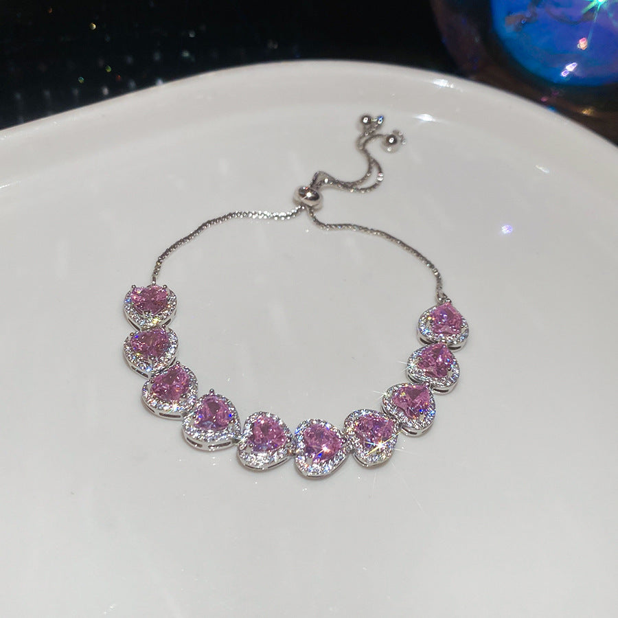 French Style Pink Zircon Flower Bracelet