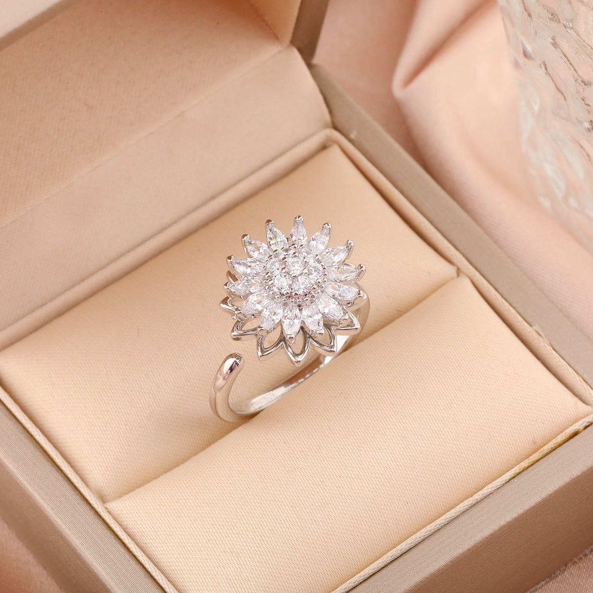 Adjustable Spinning Zircon Copper Ring