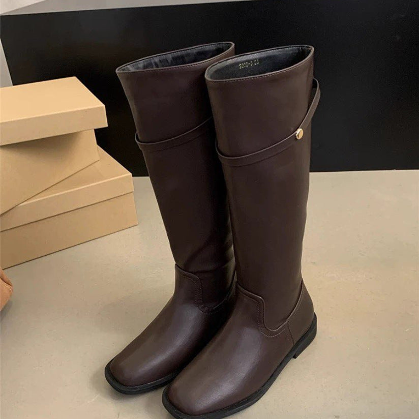Womens Retro Leather Boots with Hidden Heel