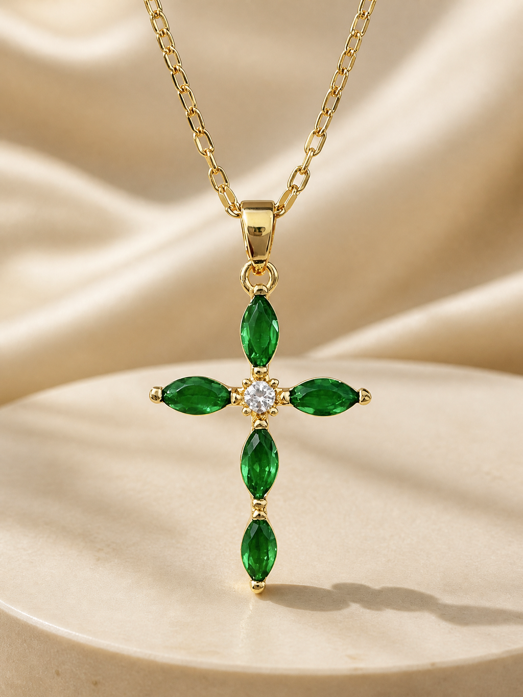 Crystal Cross Pendant Necklace in Gold-Tone Titanium