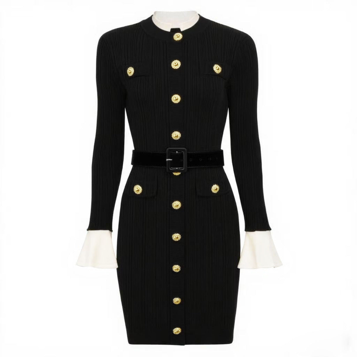 Womens Flared Sleeve Knit Dress