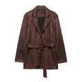 Womens Suede Effect Belted Jacket
