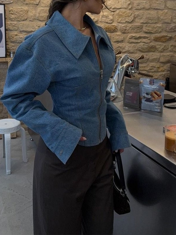 Elegant Waist-Cinching Denim Shirt for Women