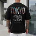 Cotton TOKYO T-shirt with Japanese Style Prints, Short Sleeve, Round Neck