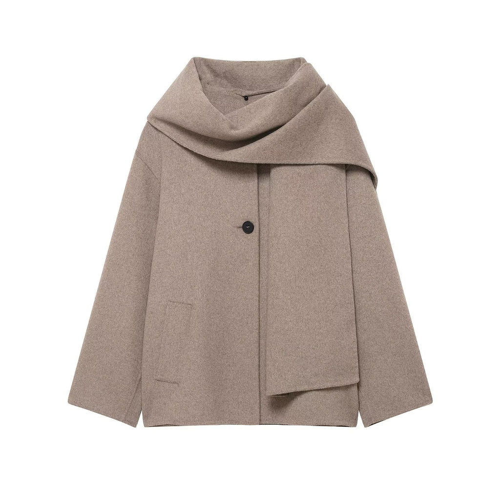 Wool Blend Scarf Collar Coat