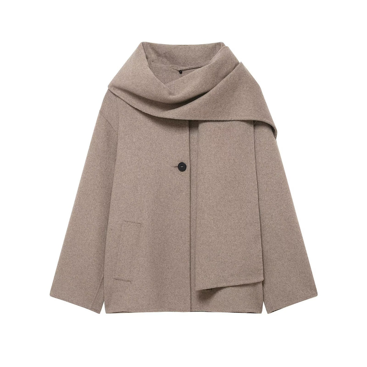 Wool Blend Scarf Collar Coat