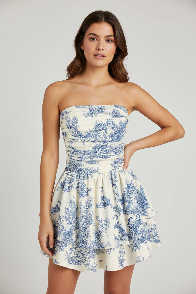 Azure Drift Double-Layer Tube Top Skirt