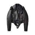 Womens Two-Tone PU Leather Jacket