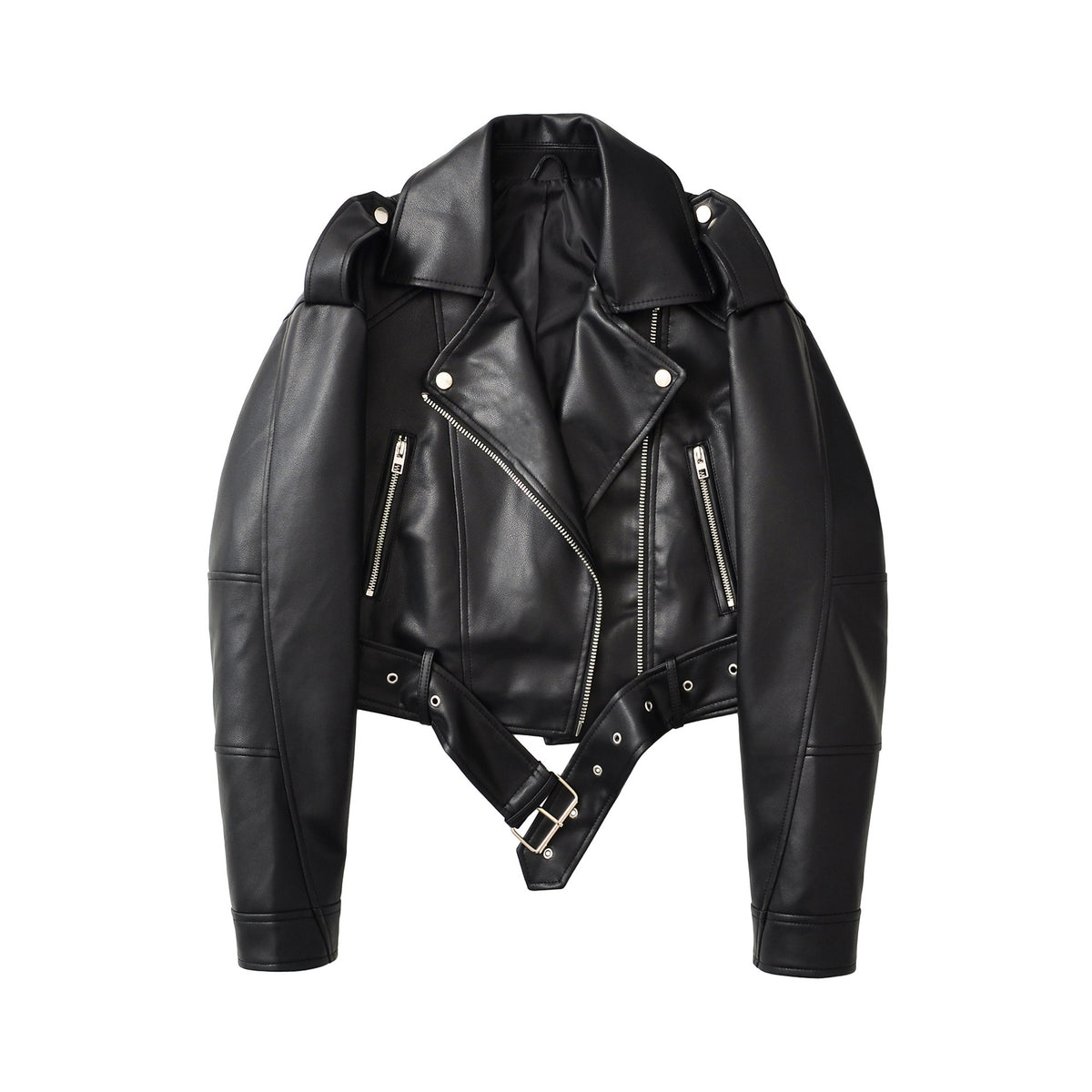 Womens Two-Tone PU Leather Jacket