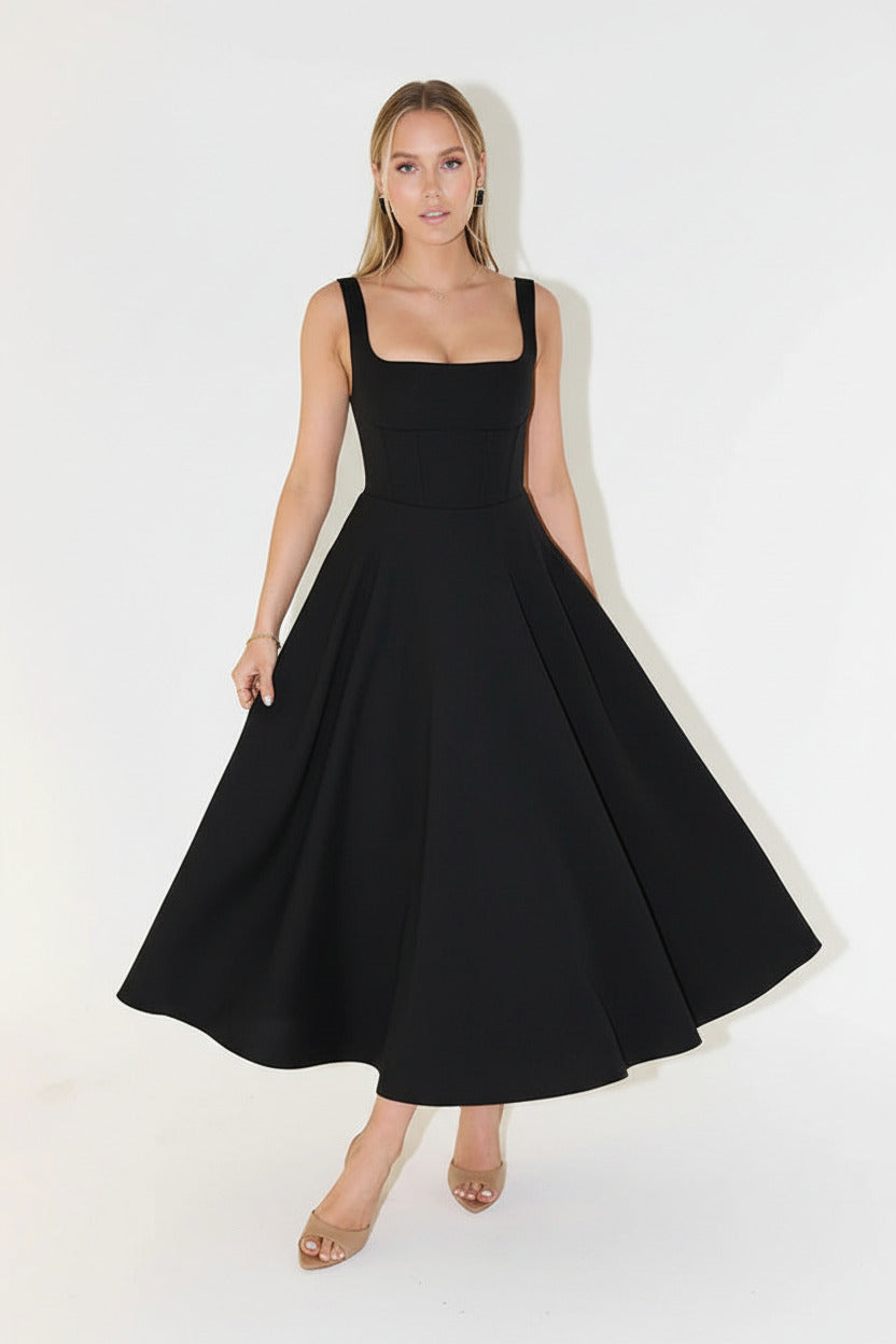 Elegant Sleeveless Midi Dress with Straps
