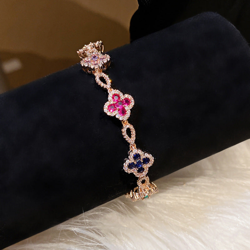 French Style Pink Zircon Flower Bracelet