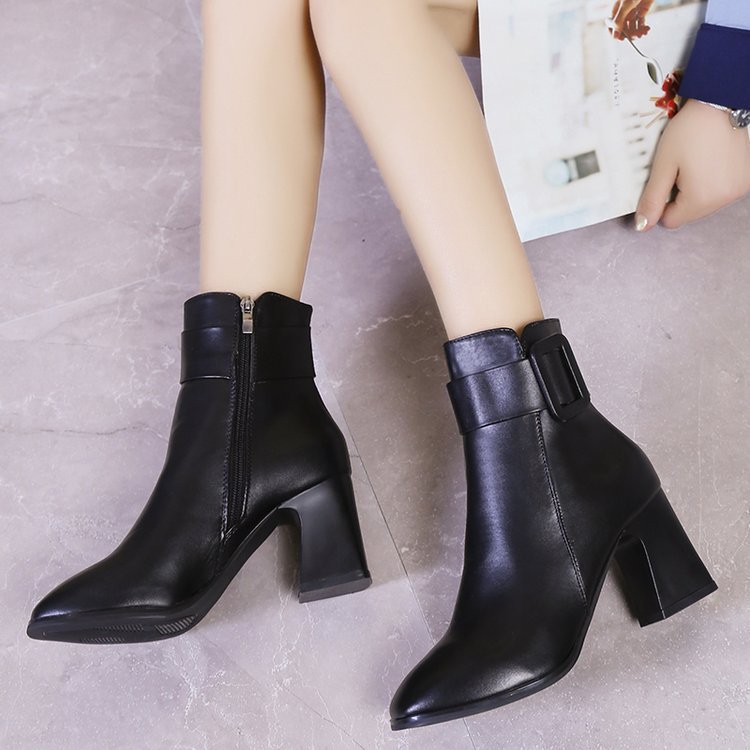 Womens PU Square Heel Ankle Boots with Side Zipper