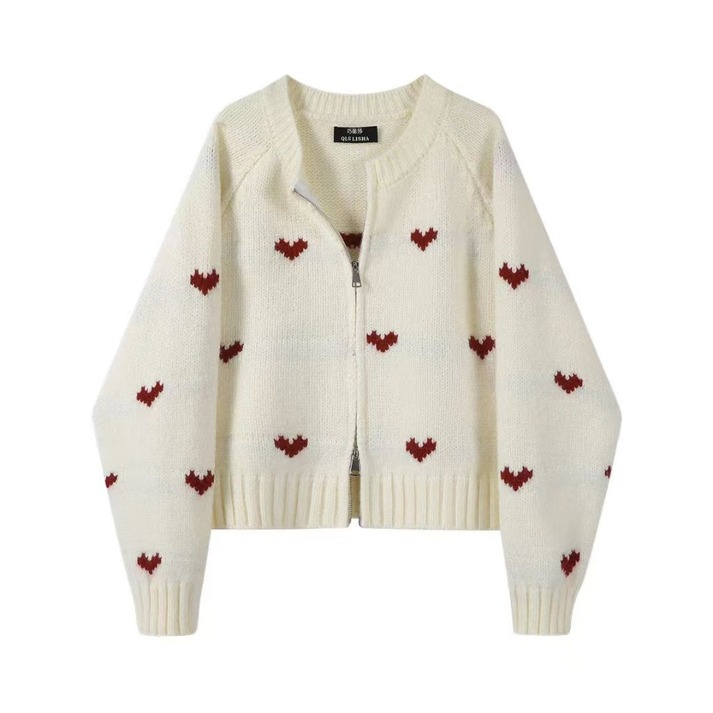 Heart Jacquard Knitted Cardigan