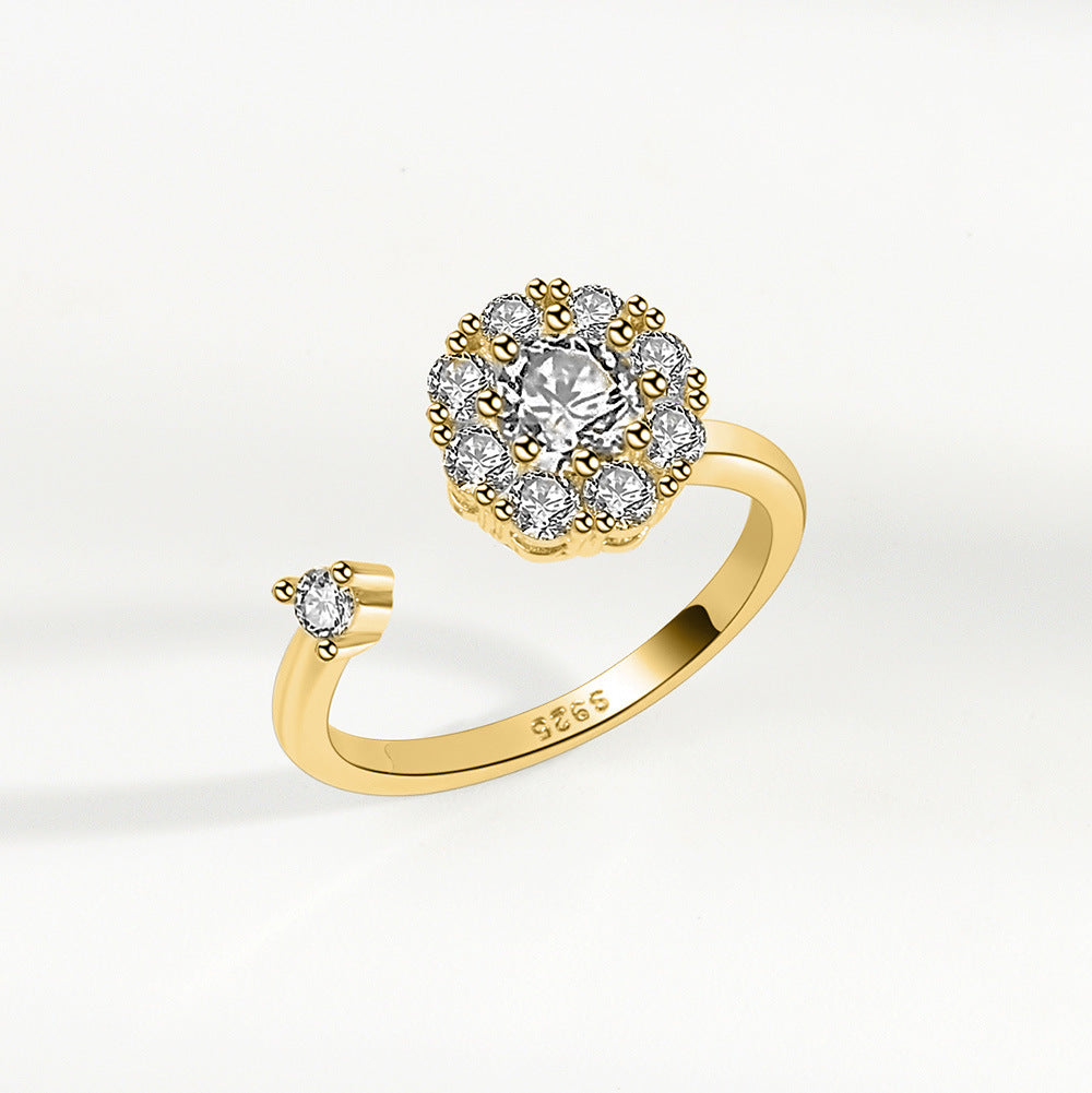 Rotating Floral Diamond Spinner Ring in Polished Gold Finish