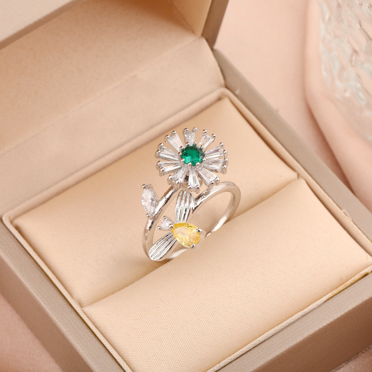 Adjustable Spinning Zircon Copper Ring