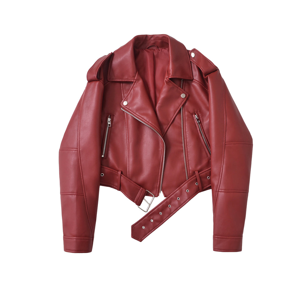 Womens Two-Tone PU Leather Jacket