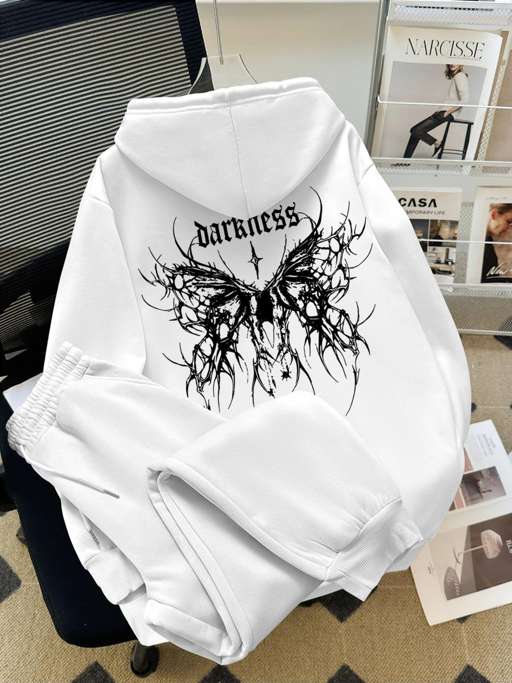 Gothic Print Hooded Sweatshirt