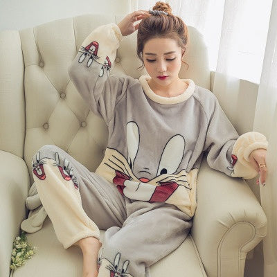 Plush Flannel Pajama Set with Whimsical Graphic Print