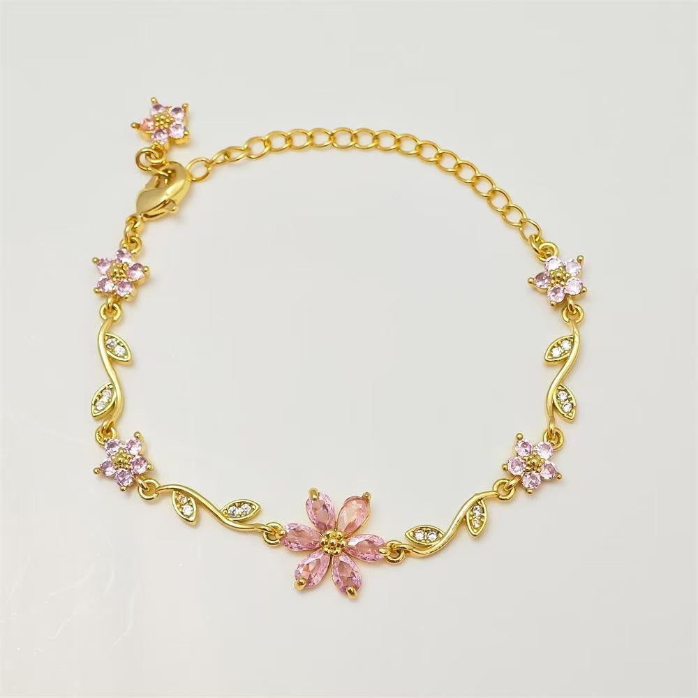 Cute Bow Heart Zircon Gold Plated Bracelet