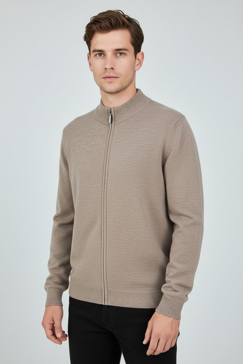 Wool Sweater with Zipper Knit Jacket for Men