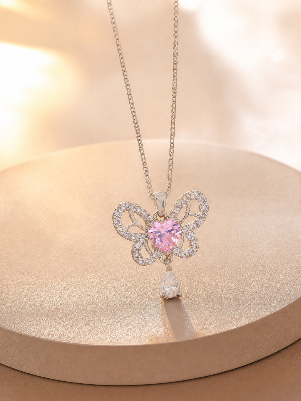 Geometric Zircon Pendant Necklace in Titanium Steel