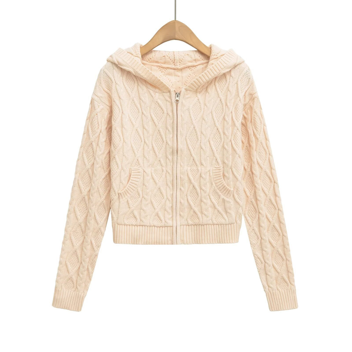 Zip-up hoodie knitted long sleeves