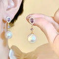 Floral Pearl Drop Earrings with Gemstone Accents