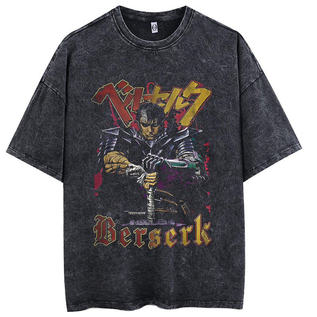 Casual Short-Sleeve T-shirt with Anime-Inspired Berserk Prints