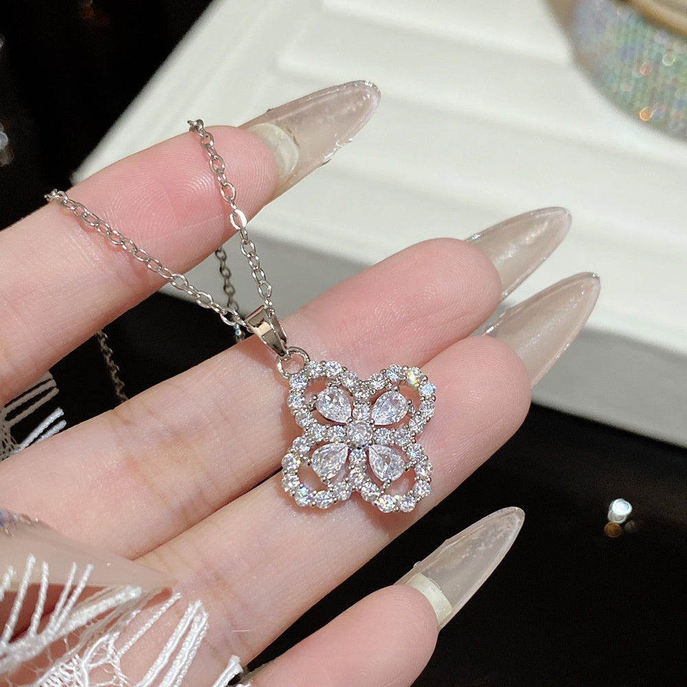 Titanium Steel Zircon Necklace with Geometric Pendant