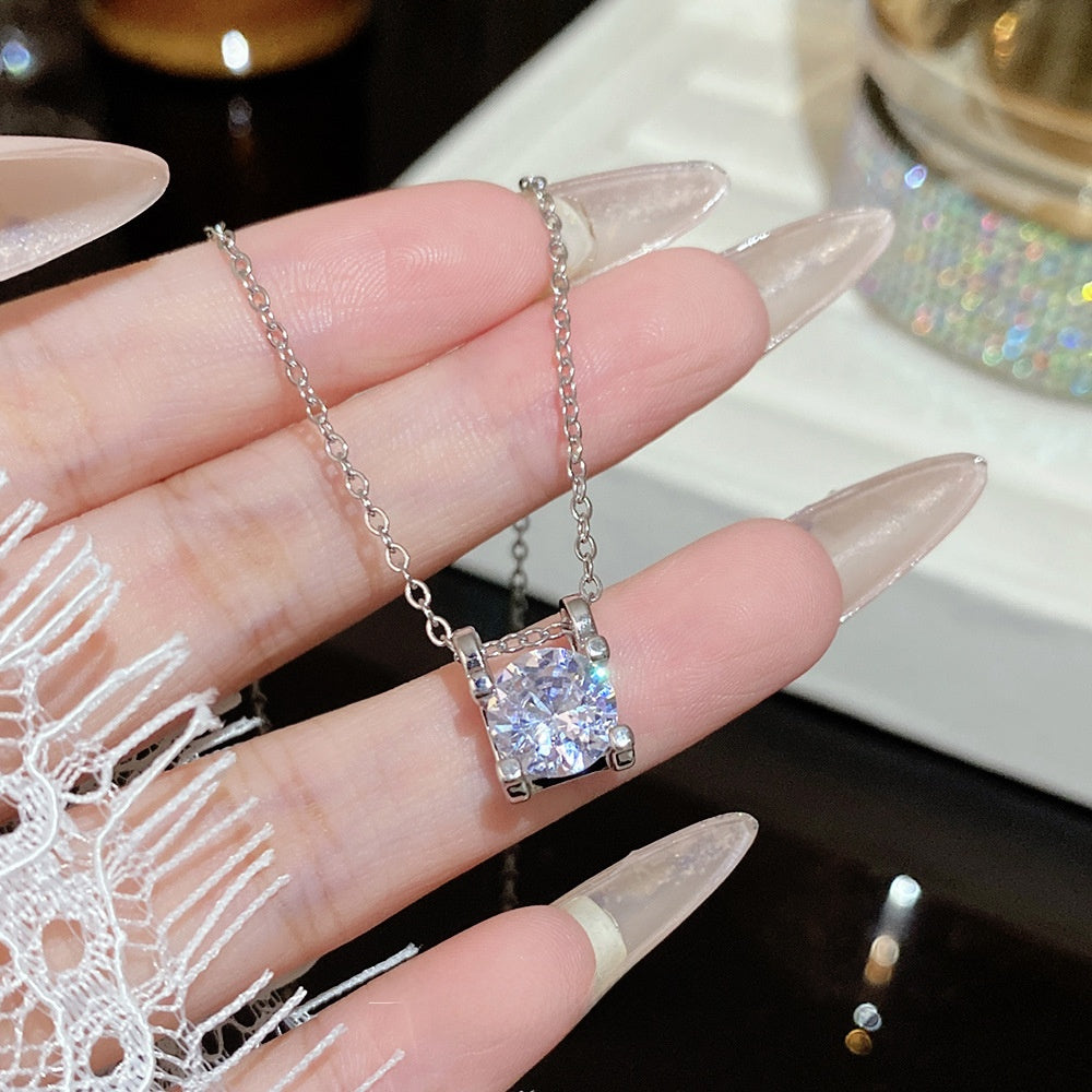 Titanium Steel Zircon Necklace with Geometric Pendant