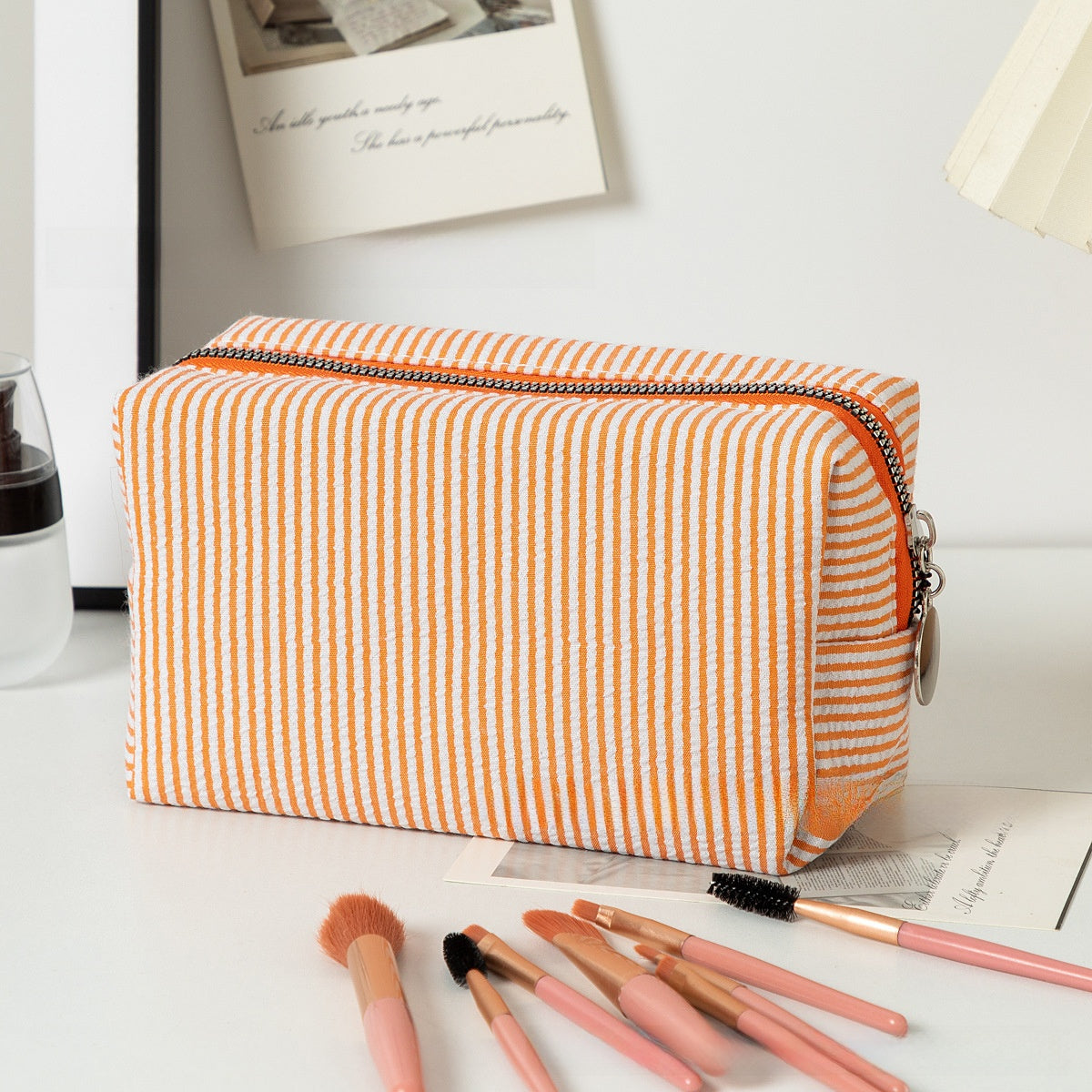 Personalized Embroidered Striped Seersucker Cosmetic Bag