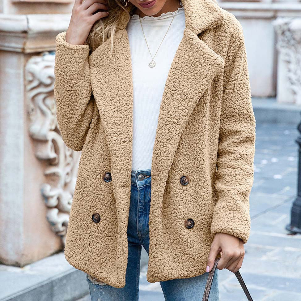 Buttoned Fuzzy Women's Plush Coat