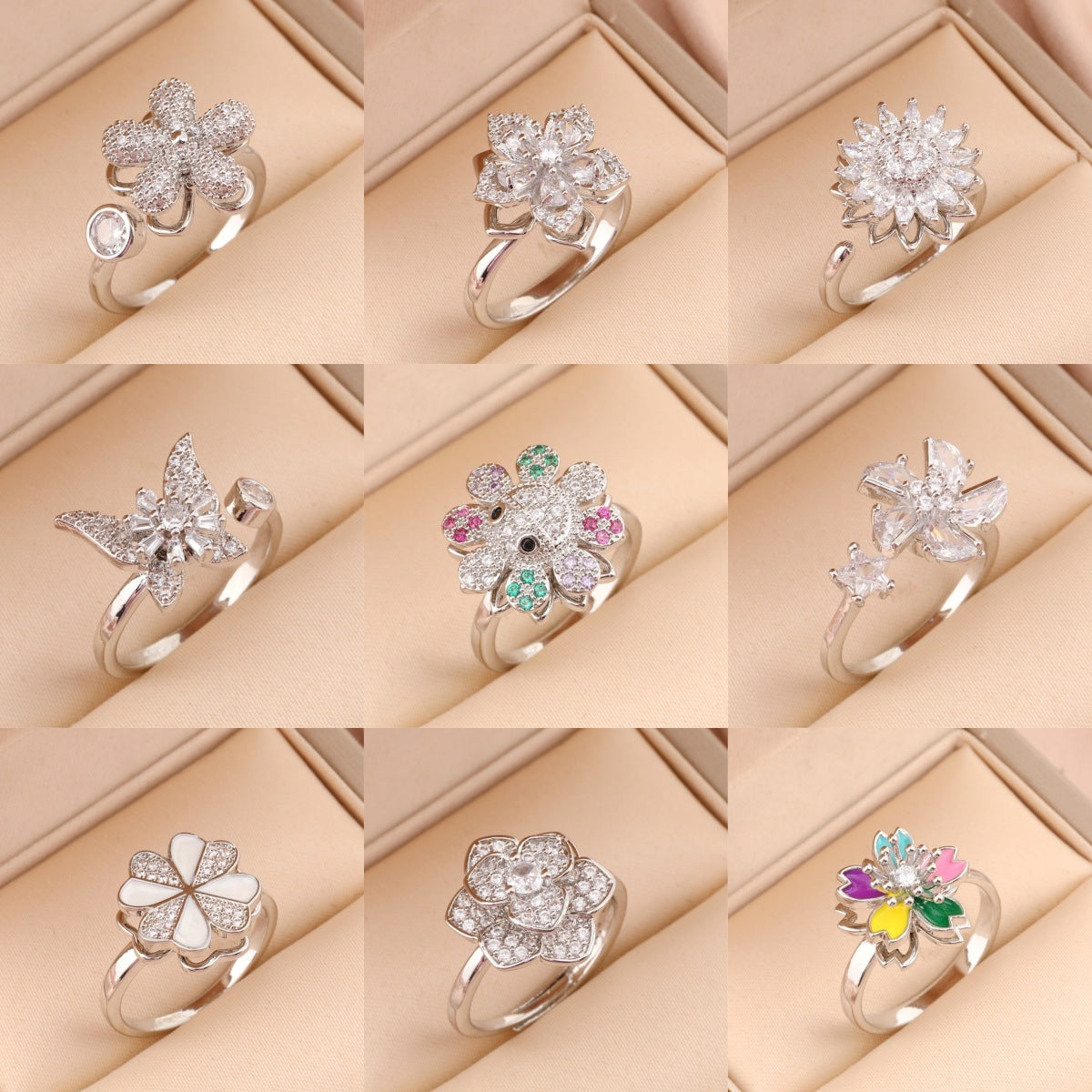 Adjustable Spinning Zircon Copper Ring