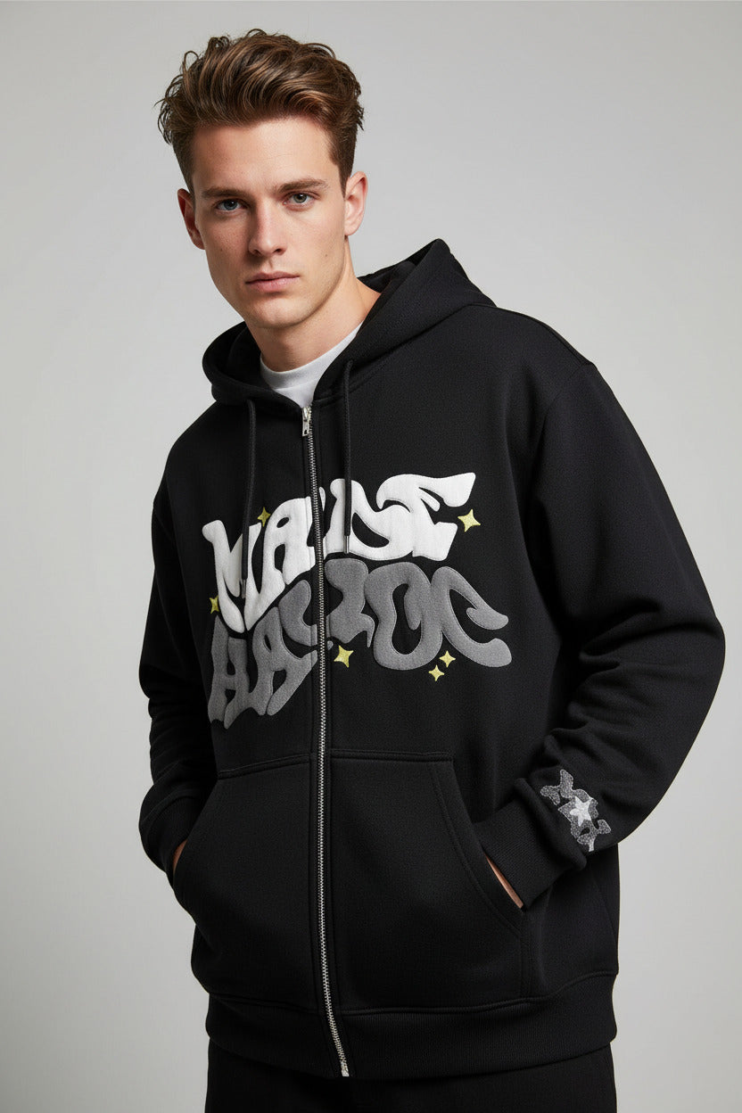 Zip Front Graphic Print Hoodie