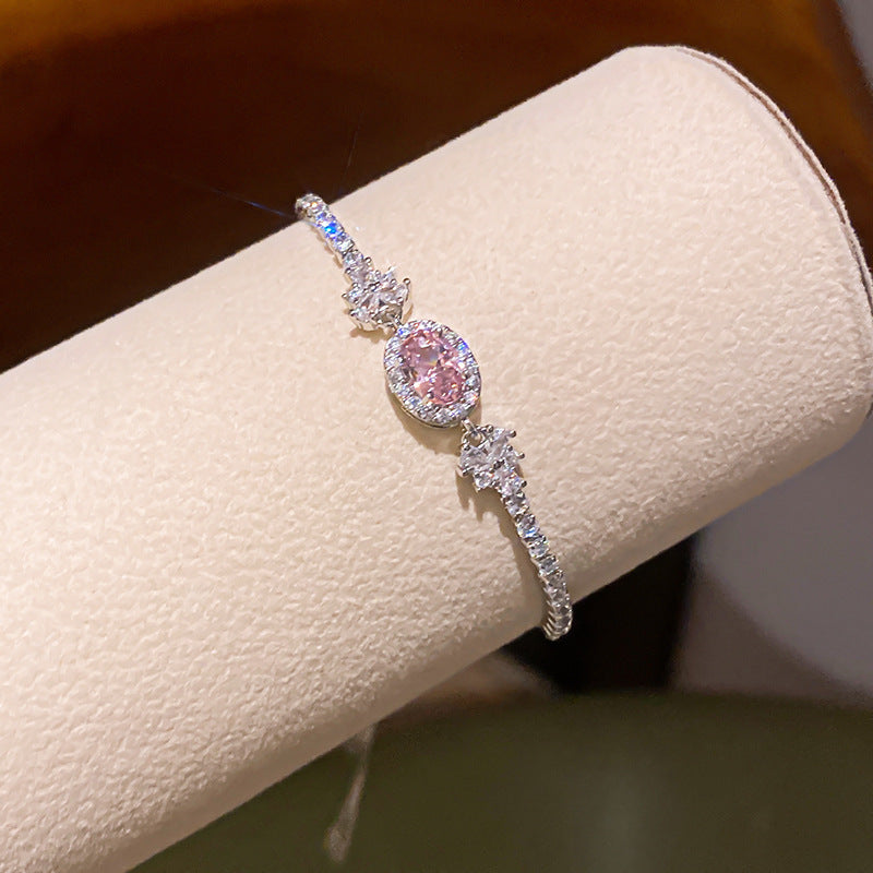 French Style Pink Zircon Flower Bracelet
