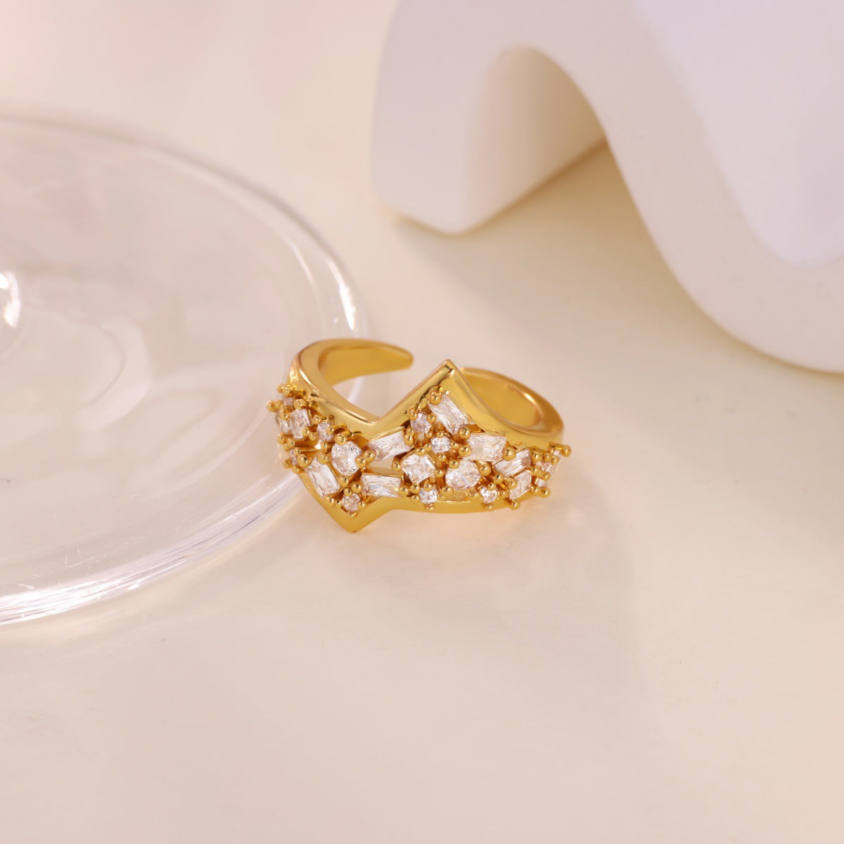 Geometric Crystal Zircon Open Ring