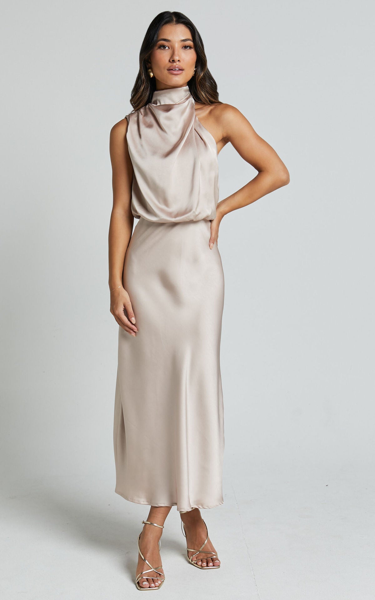 Silken Aura Satin Midi Dress