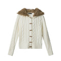Womens Hooded Cardigan with Fur Collar