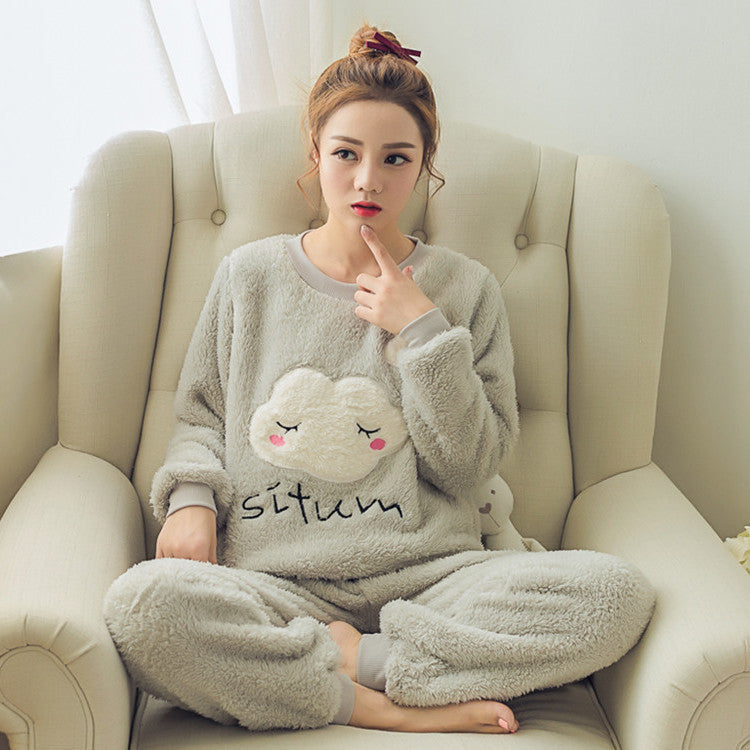 Plush Flannel Pajama Set with Whimsical Graphic Print