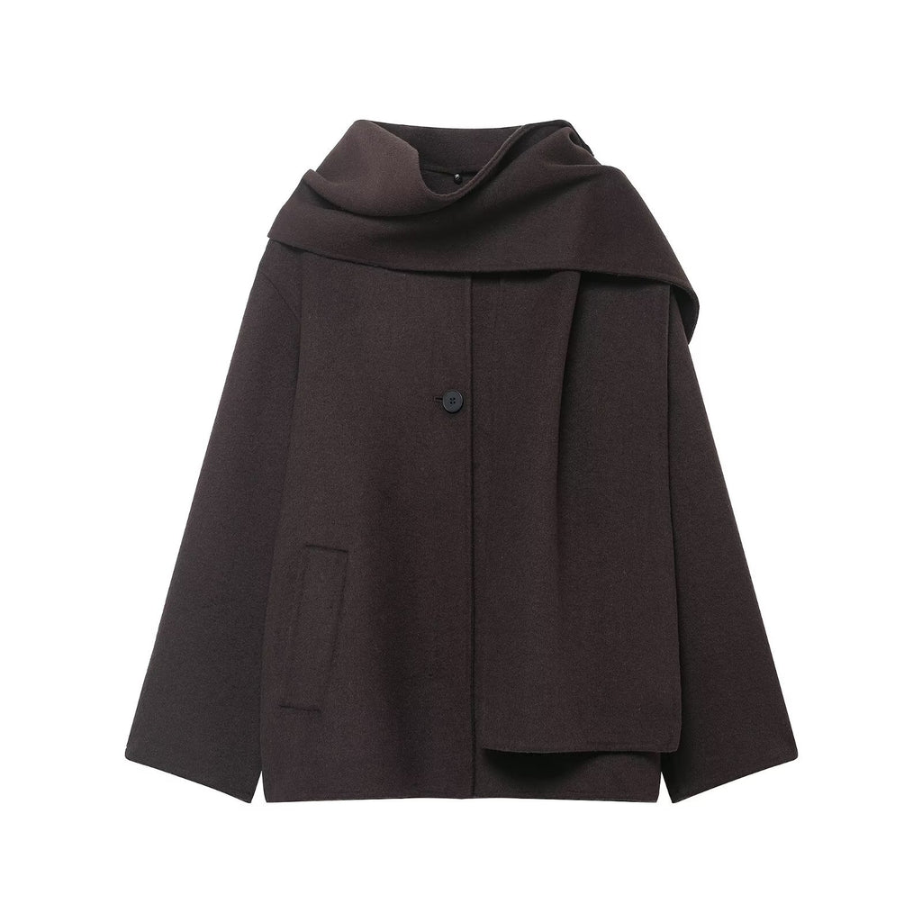 Wool Blend Scarf Collar Coat