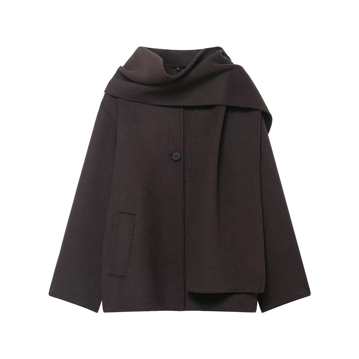 Wool Blend Scarf Collar Coat